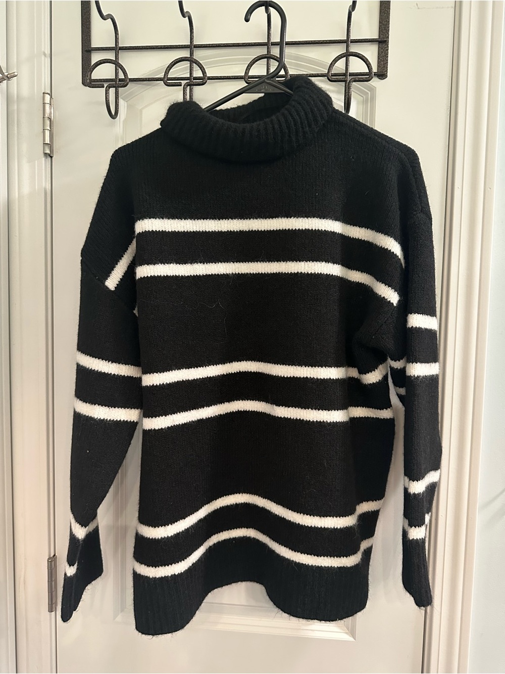 Black & White Striped Turtleneck Sweater - Men's